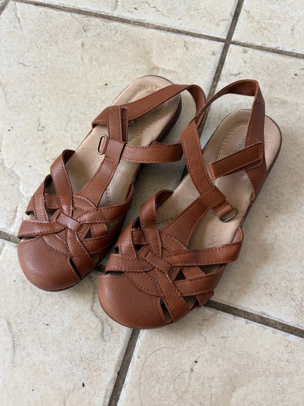 Brown Leather-Look Closed-Toe Sandals size 7